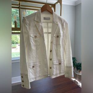 Badgley Mischka White Linen Safari Blazer with belt Sz Small